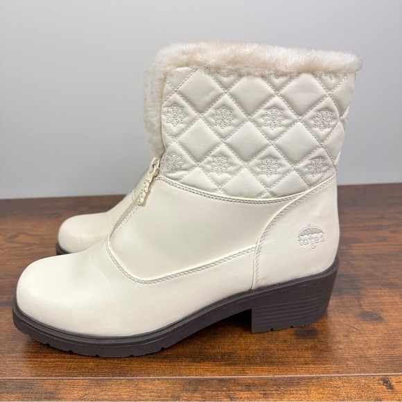 Totes waterproof faux fur lined winter boots Size 9 Cabincore Ivory quilted - Picture 5 of 12